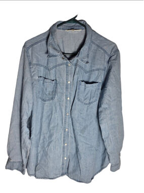 Women's Indigo Thread Co. Denim Button Down Shirt, Plus 1X, Blue casual western